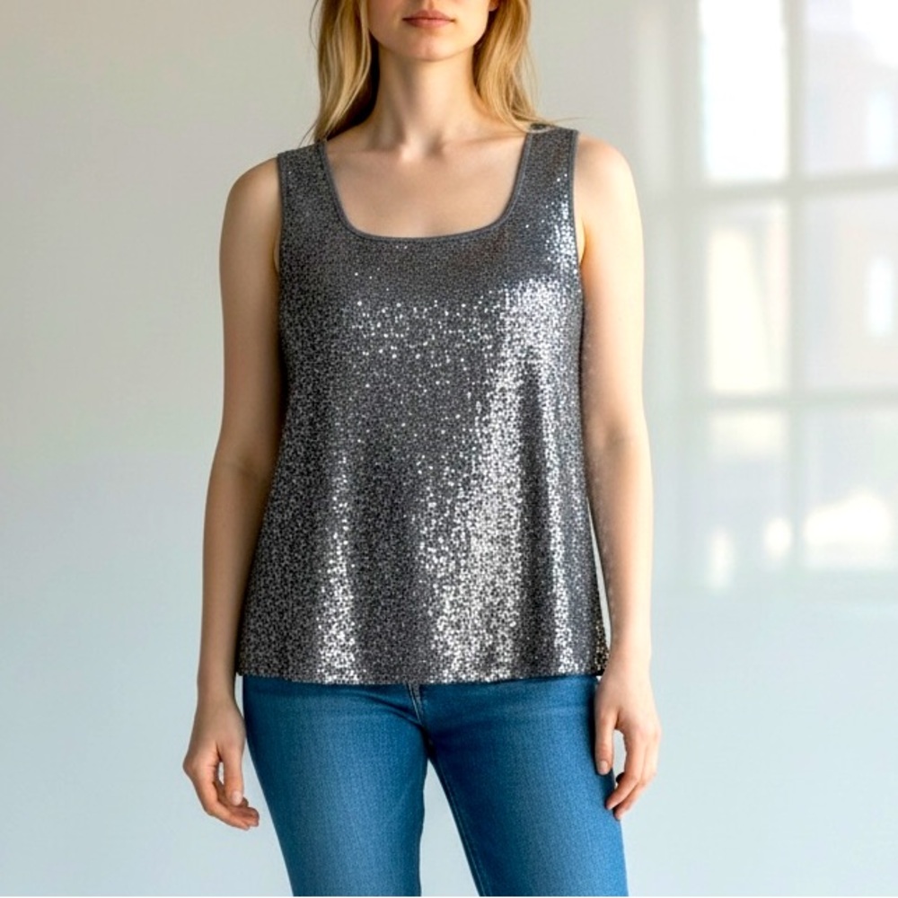 Kasper Silver Sequin Women's Tank Style Top, new